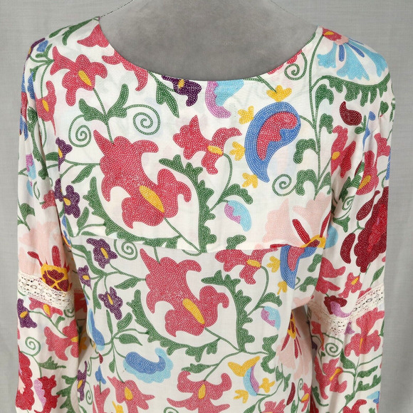 Miss June Dress Womens Medium Ivory Floral Sequins Short Babydoll Swim Cover Up - Picture 9 of 15